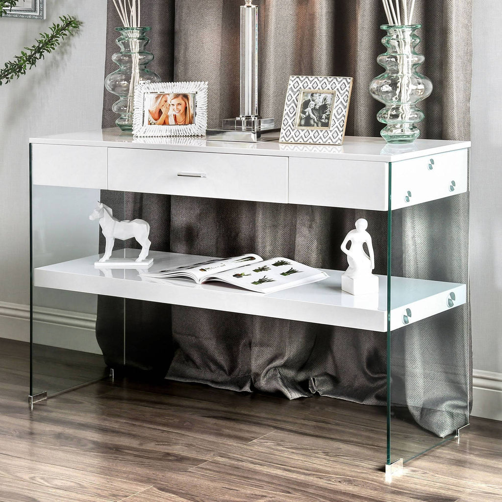 Tempered Glass Sofa Table White Q4971