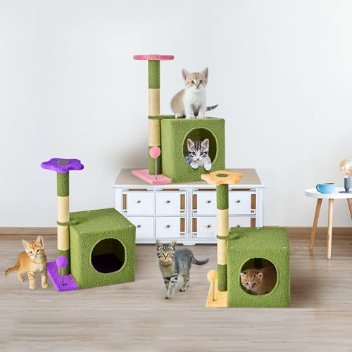 55 Inch Green Cat Tree Tower with Hammock and Scratching Post R667909