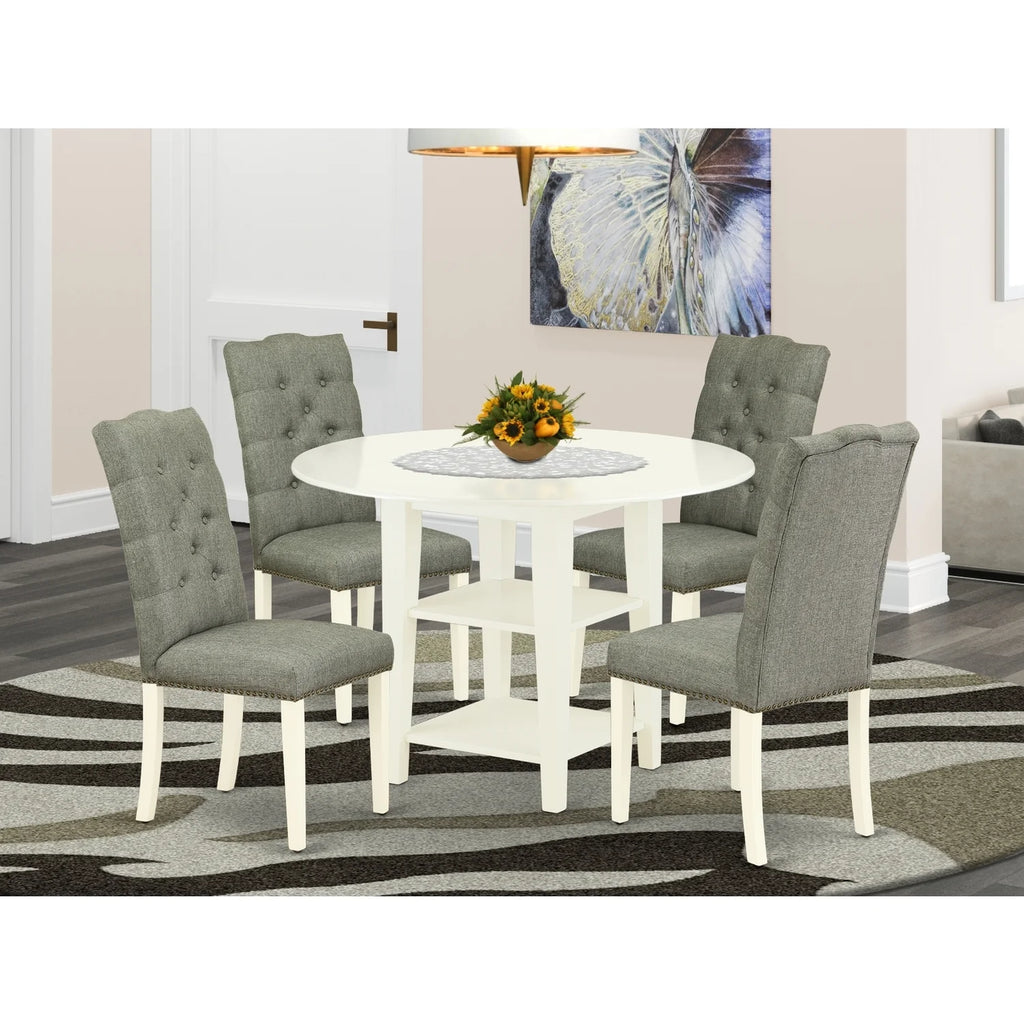 5-Piece Round Dining Table Set with 4 Chairs and Shelves N6768