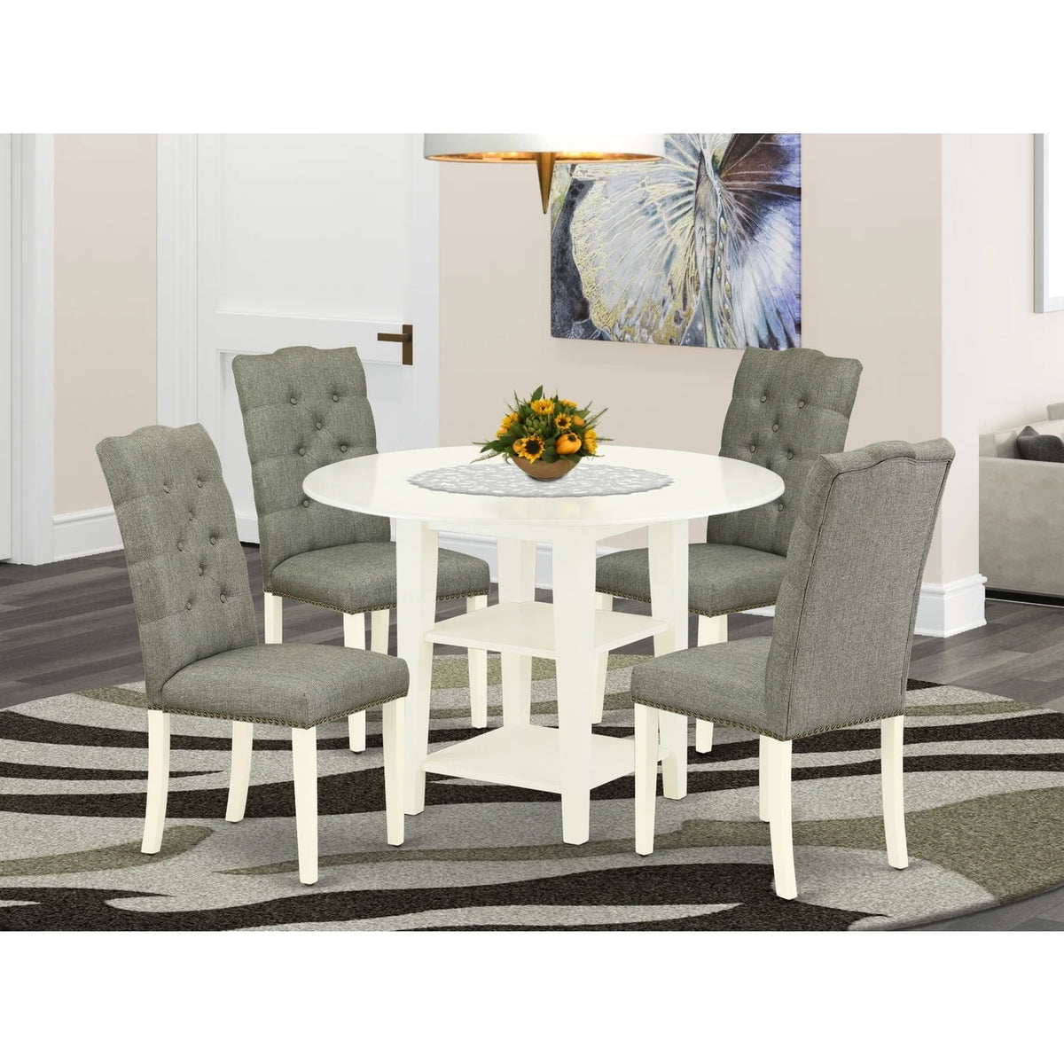 5-Piece Round Dining Table Set with 4 Chairs and Shelves N6768