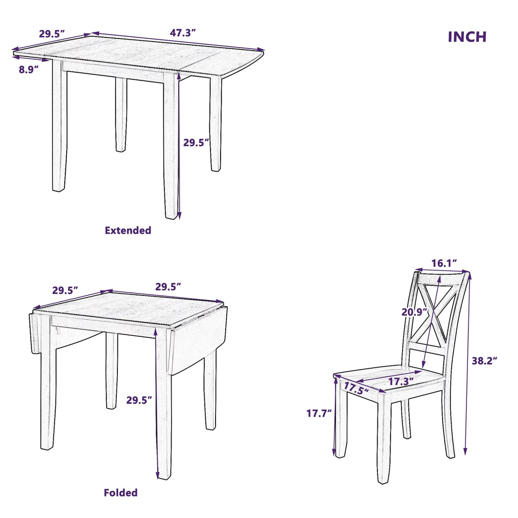 3-Piece Wood Drop Leaf Dining Table Set with 2 Chairs I66173