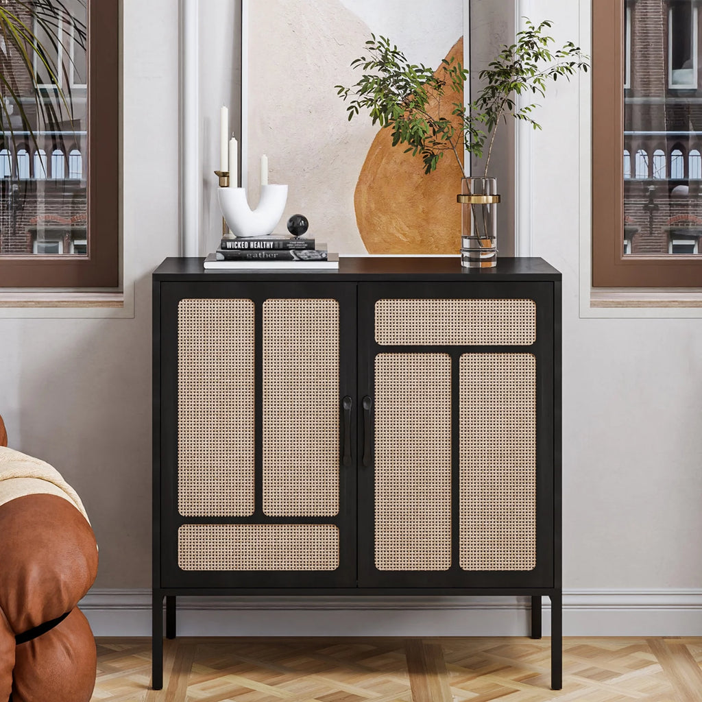 Black Accent Cabinet with Rattan Doors Z286696