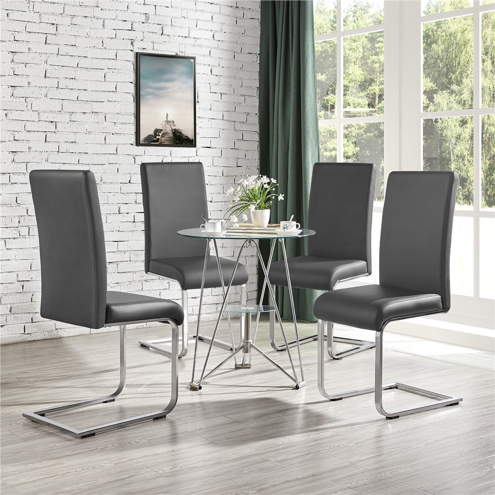 2pcs PU Leather Armless Dining Chairs with Metal Legs Dark Gray K4558