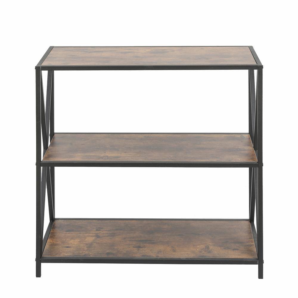 Walnut Wood Finish Metal Bookcase Q286871