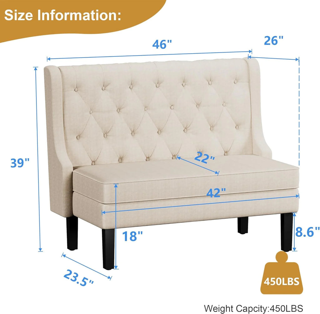 Light Grey Upholstered Loveseat Bench with Rattan Arms K147