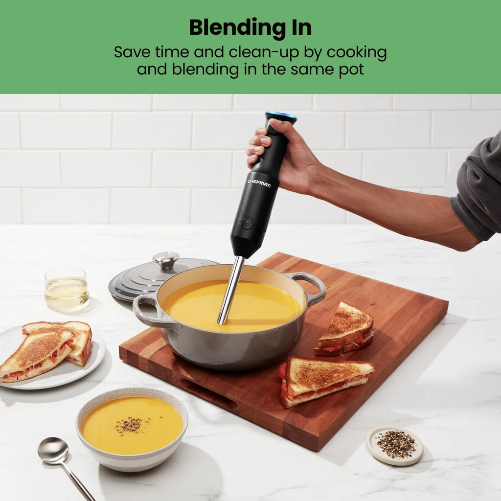 Black Cordless Handheld Immersion Blender with Stainless-Steel Blade T5467