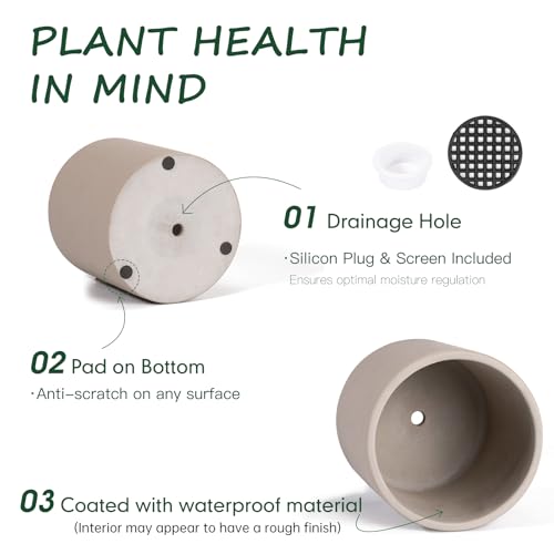 Gray 5 Inch Cement Plant Pots with Drainage Hole Q9829