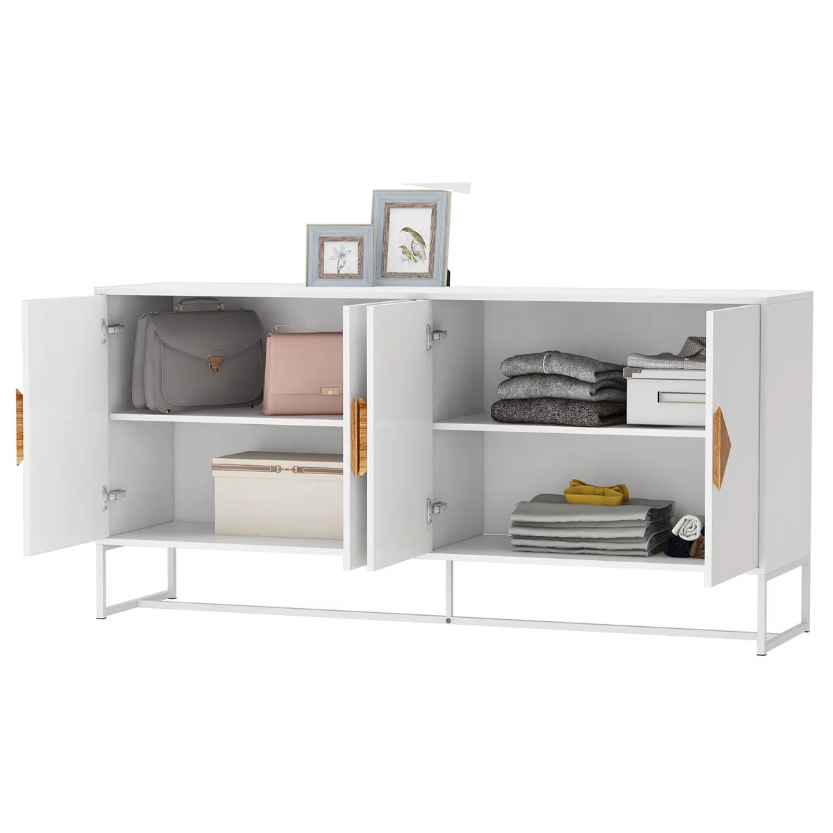 White Modern 4 Door Storage Sideboard Cabinet P919722