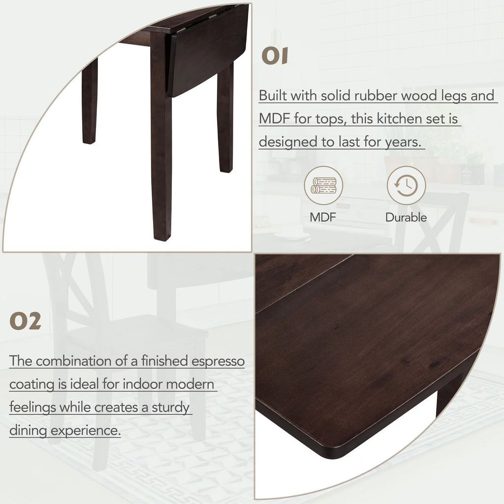 3-Piece Wood Drop Leaf Dining Table Set with 2 Chairs I66173