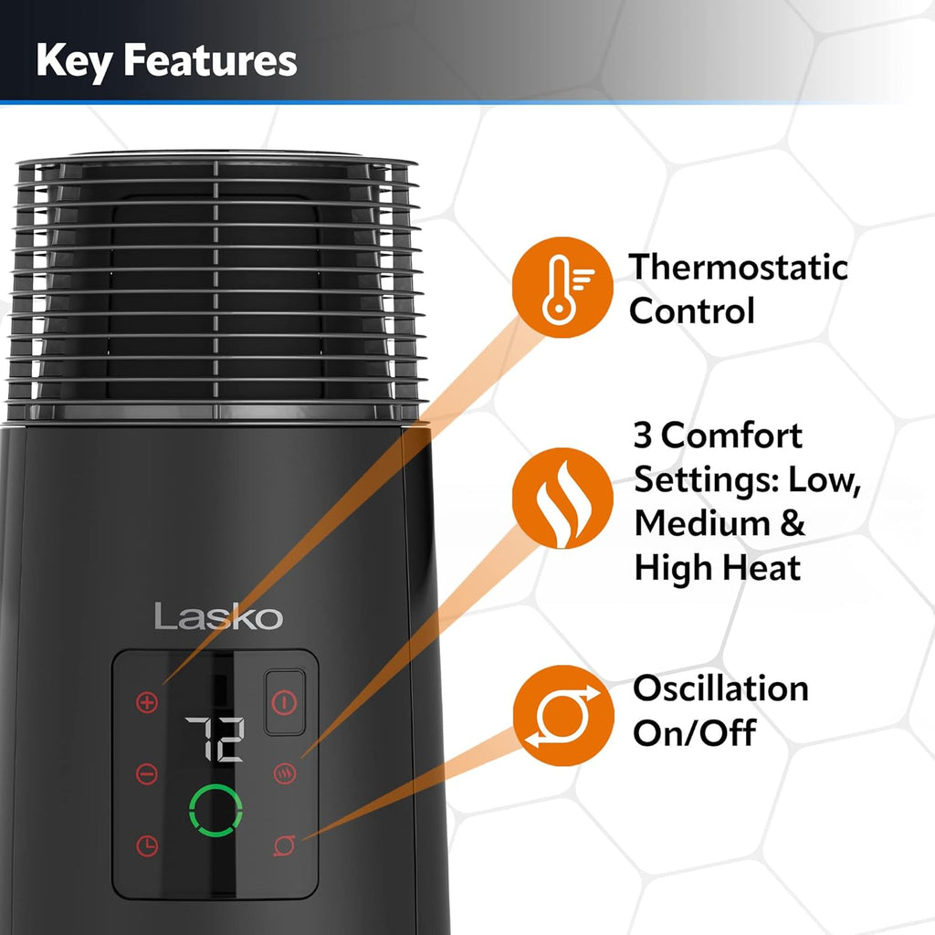 Black 1500W Oscillating Ceramic Tower Heater D87768