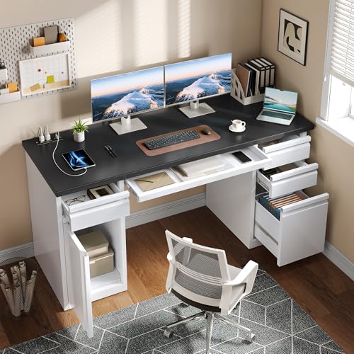 Black 57 Inch Steel Office Desk with 5 Drawers S1742