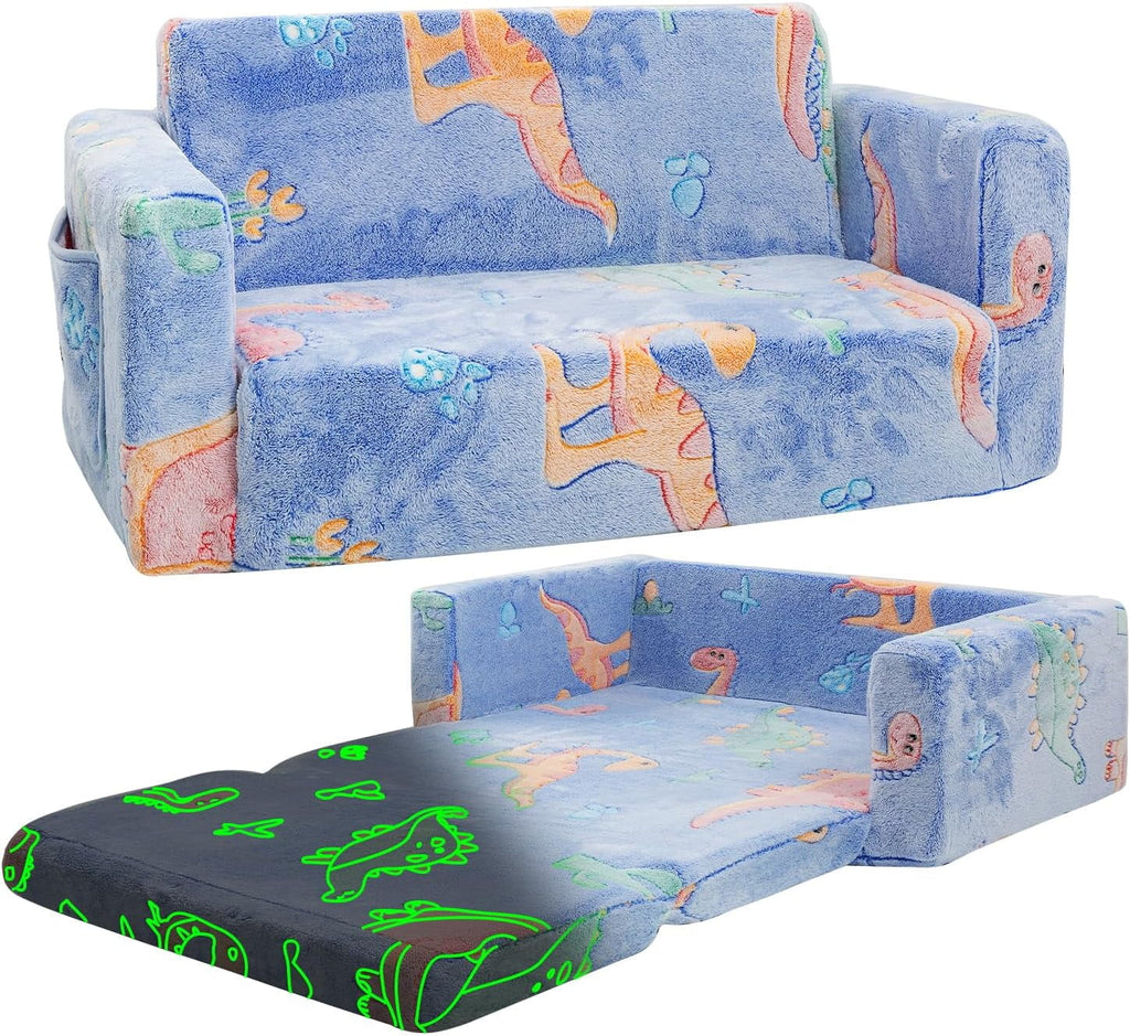 Kids Couch Toddler Chair Folding 2 in 1 Glow in The Dark Convertible Sofa to Lounger R4458