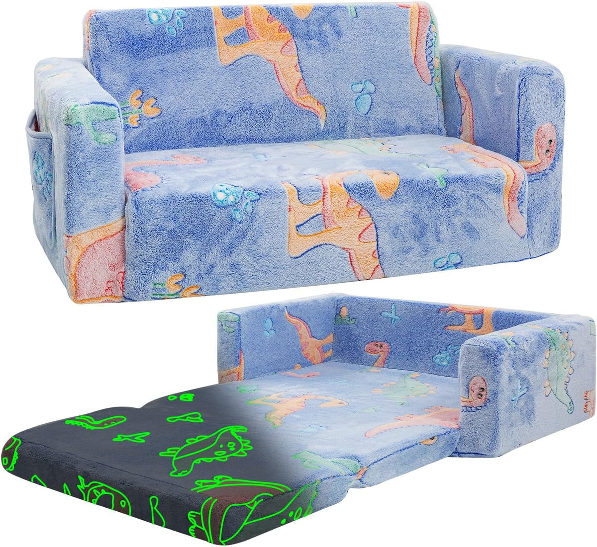 Kids Couch Toddler Chair Folding 2 in 1 Glow in The Dark Convertible Sofa to Lounger R4458