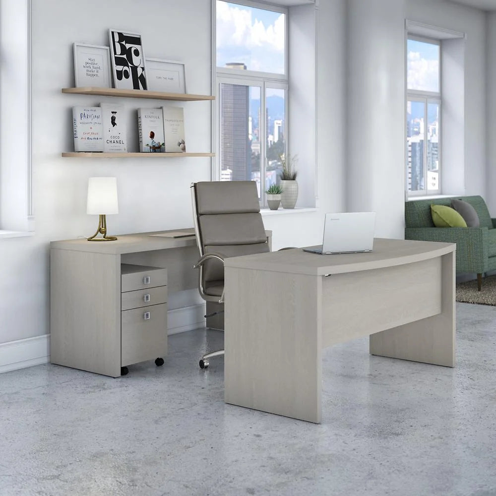 Gray Sand Engineered Wood Desk and Credenza with Drawers F582