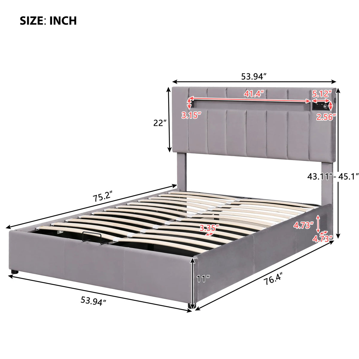 Full Size Velvet Upholstered Platform Bed with Storage and LED Light B48312