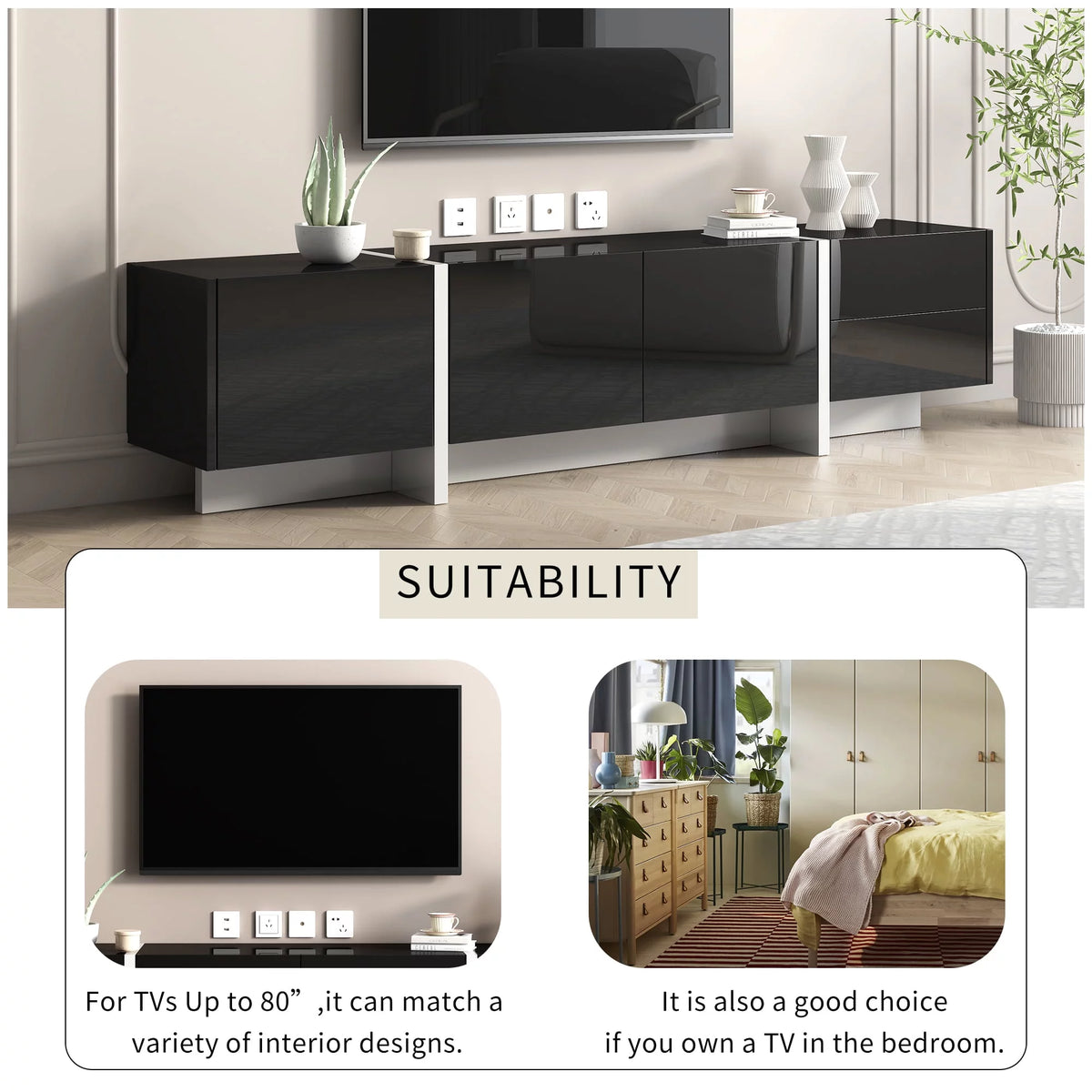 White & Black Contemporary Rectangle TV Stand K31399