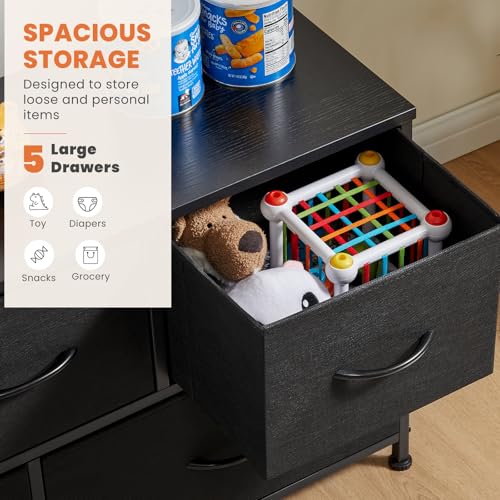 Black 5 Drawer Fabric Dresser Y848296