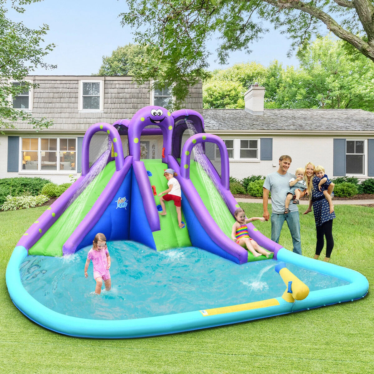Inflatable Water Park Bounce House with Dual Slide Climbing Wall P871893
