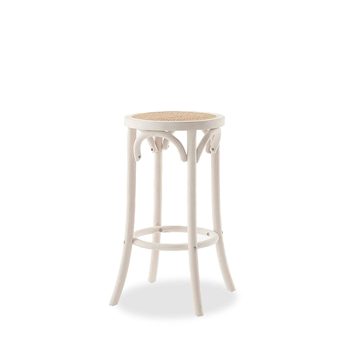 White Backless Rattan Barstool I594137