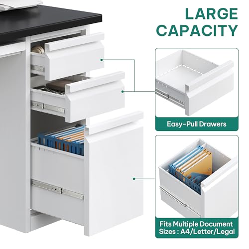 Black 57 Inch Steel Office Desk with 5 Drawers S1742