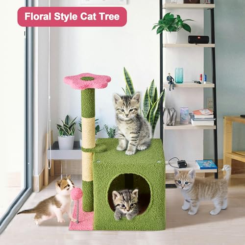 55 Inch Green Cat Tree Tower with Hammock and Scratching Post R667909