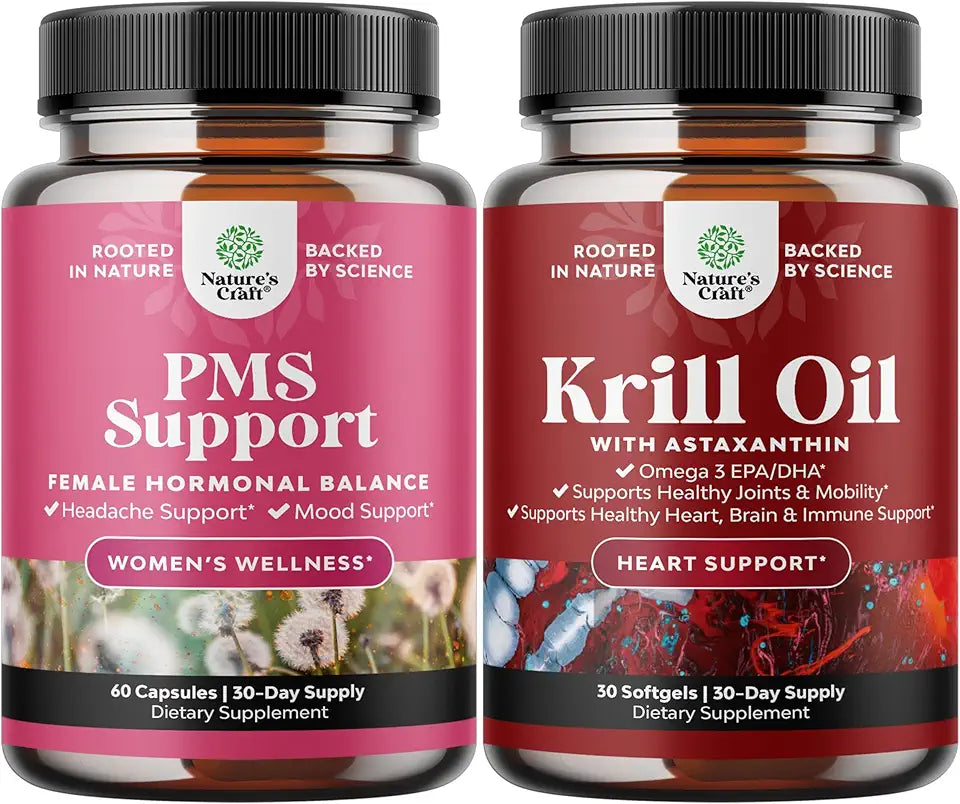 Advanced PMS Support Supplement and Antarctic Krill Oil 500mg Softgels S5579