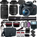 Canon EOS Rebel T7 DSLR Camera with 18-55mm + 75-300mm III Lens + 500mm f/8.0 Telephoto Lens + case + 128 Memory Cards (24PC) M600377
