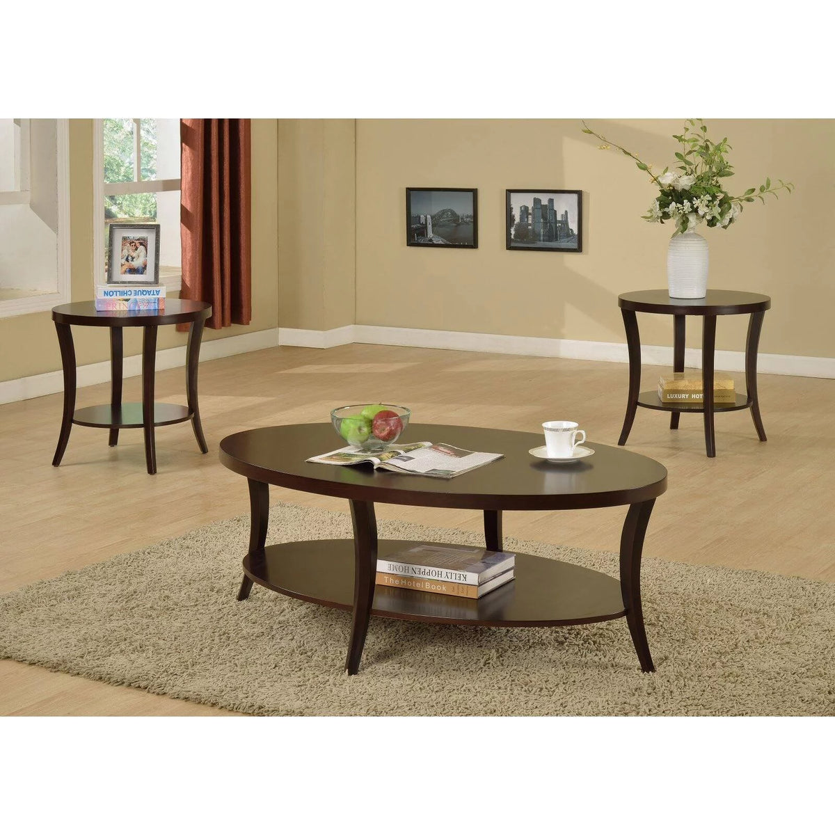 Espresso 3Pc Oval Coffee Table and End Table Set N6909