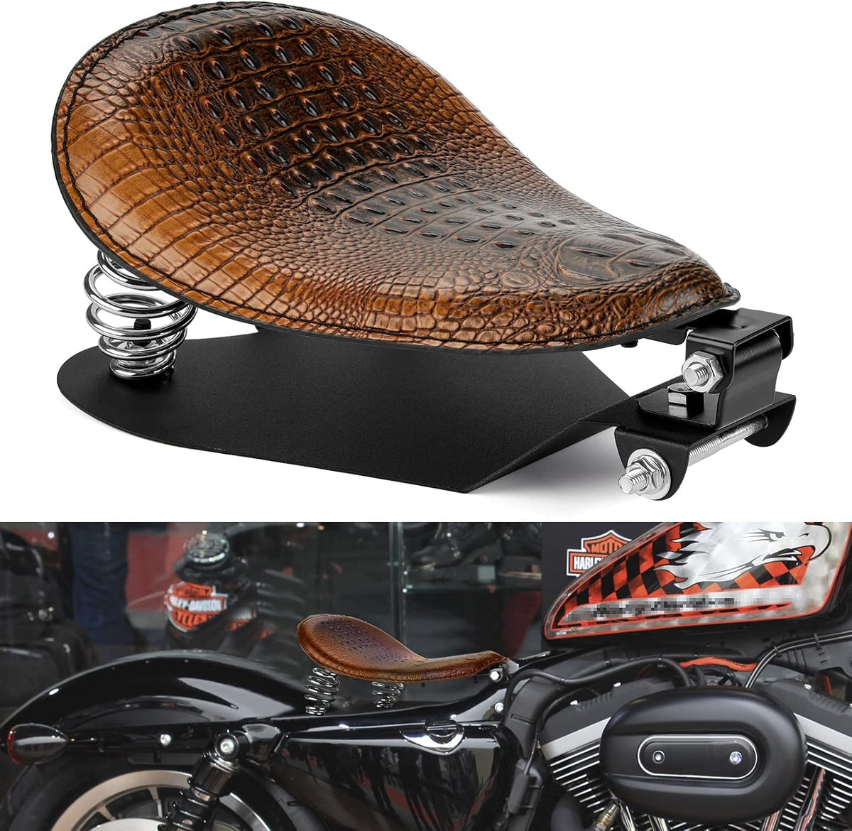 Leather Motorcycle Solo Seat Springs Mounting Bracket Kit Black with Seat Base J36974