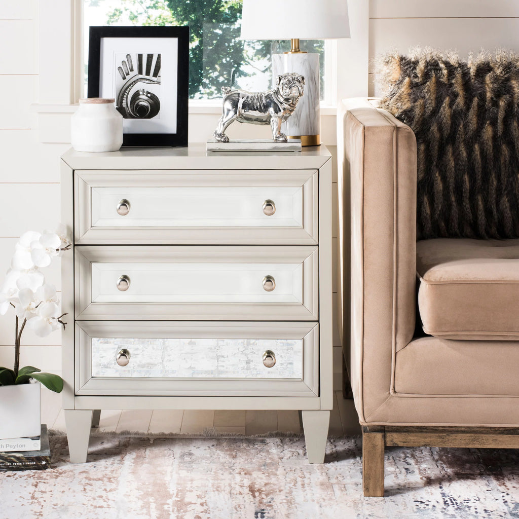 Cream 3 Drawer Mirror Chest Z392