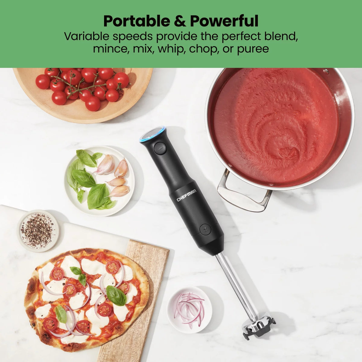 Black Cordless Handheld Immersion Blender with Stainless-Steel Blade T5467