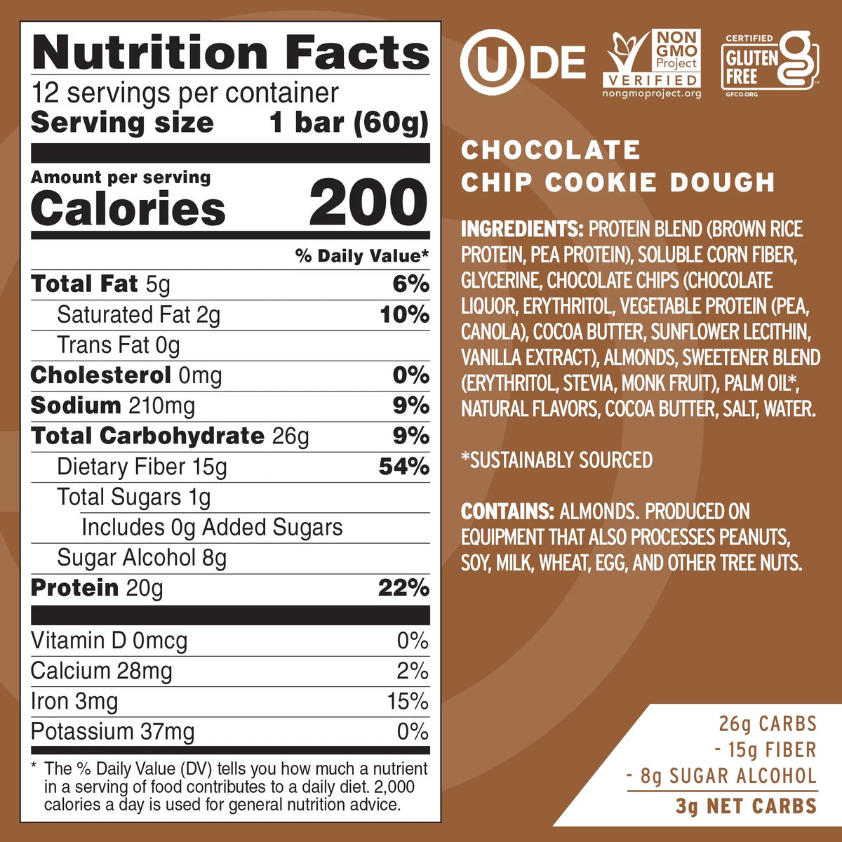 Chocolate Chip Cookie Dough Vegan Protein Bars, Box of 12 G814