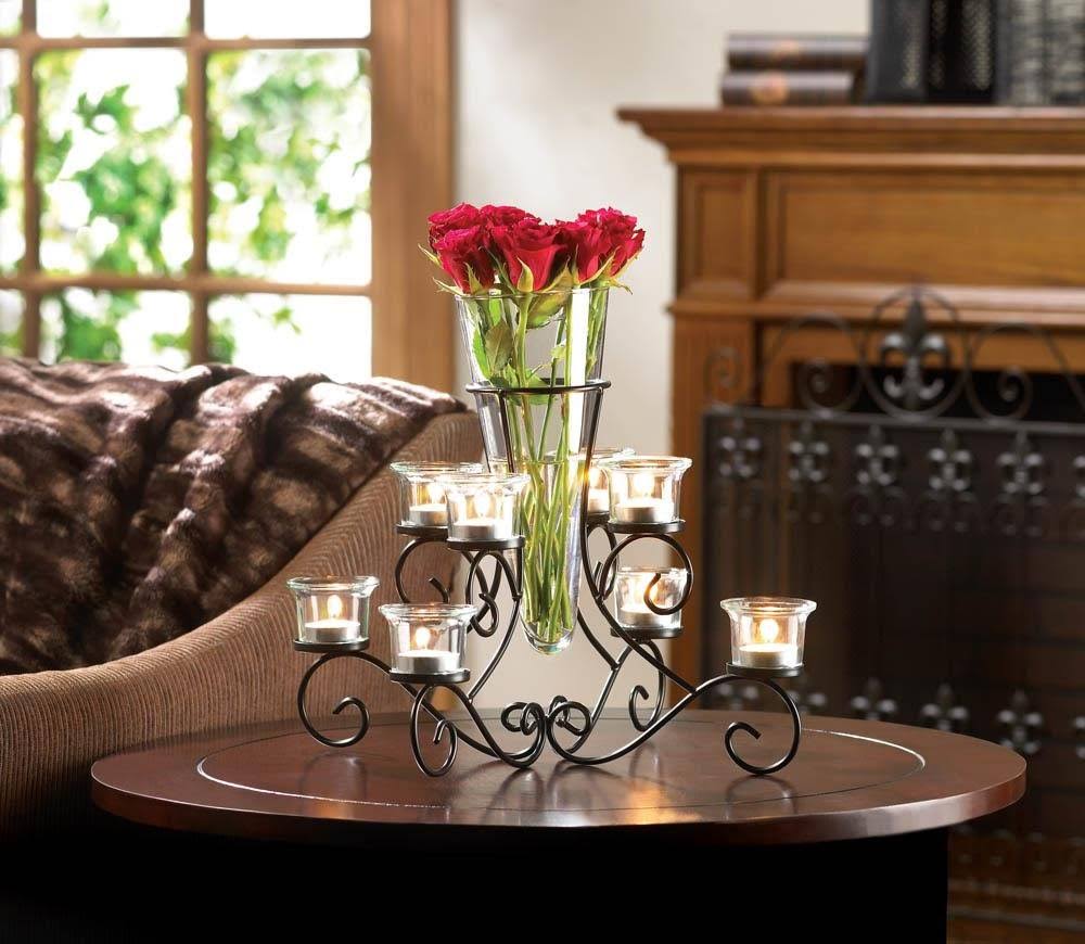 Scrollwork Candle Stand with 8 Glass Cups T5251
