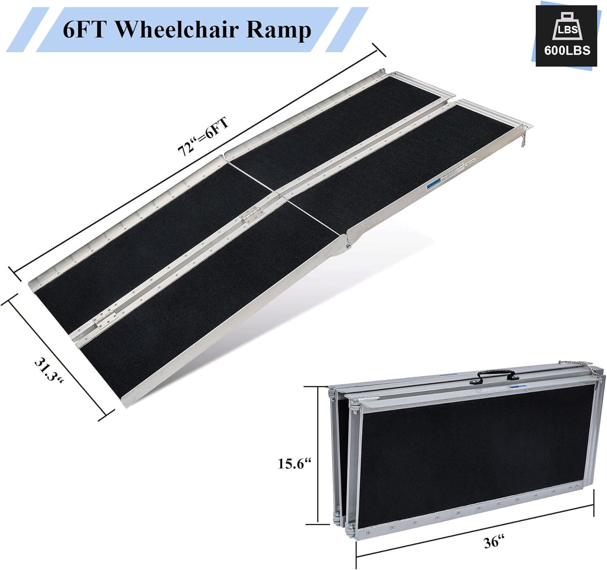 6FT Portable Aluminum Non-Skid Wheelchair Ramp F334
