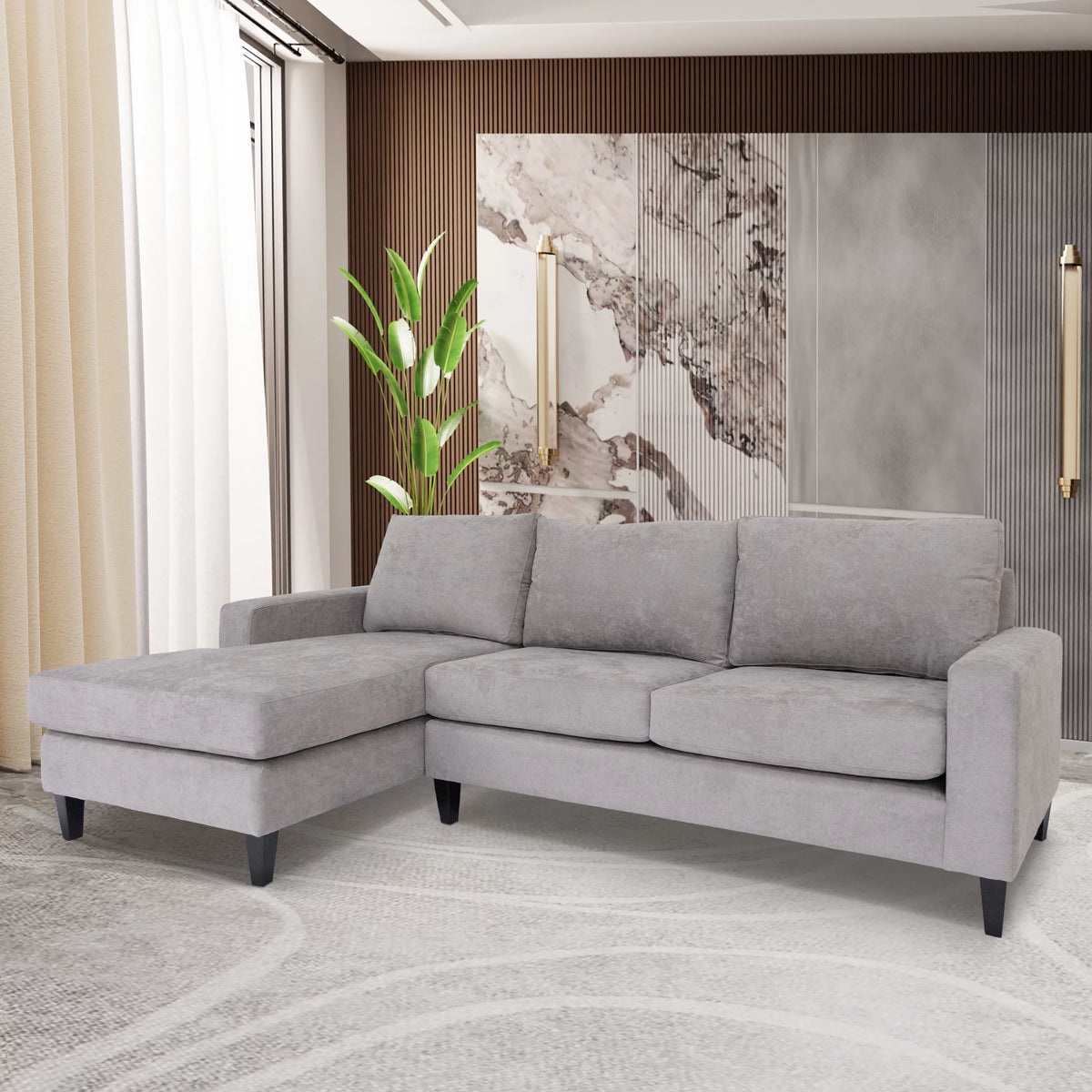 Grey L Shaped Sectional Sofa with Solid Wood Frame N8158