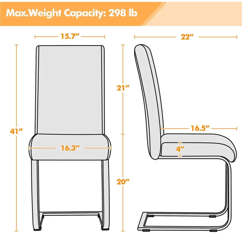 2pcs PU Leather Armless Dining Chairs with Metal Legs Dark Gray K4558