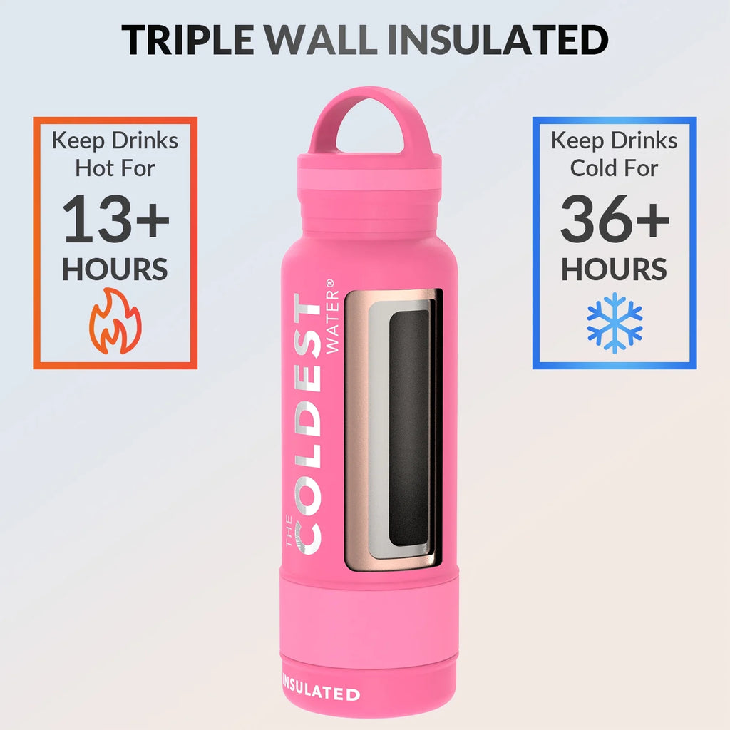 21 oz Flamingo Pink Stainless Steel Triple Walled Water Bottle R60070