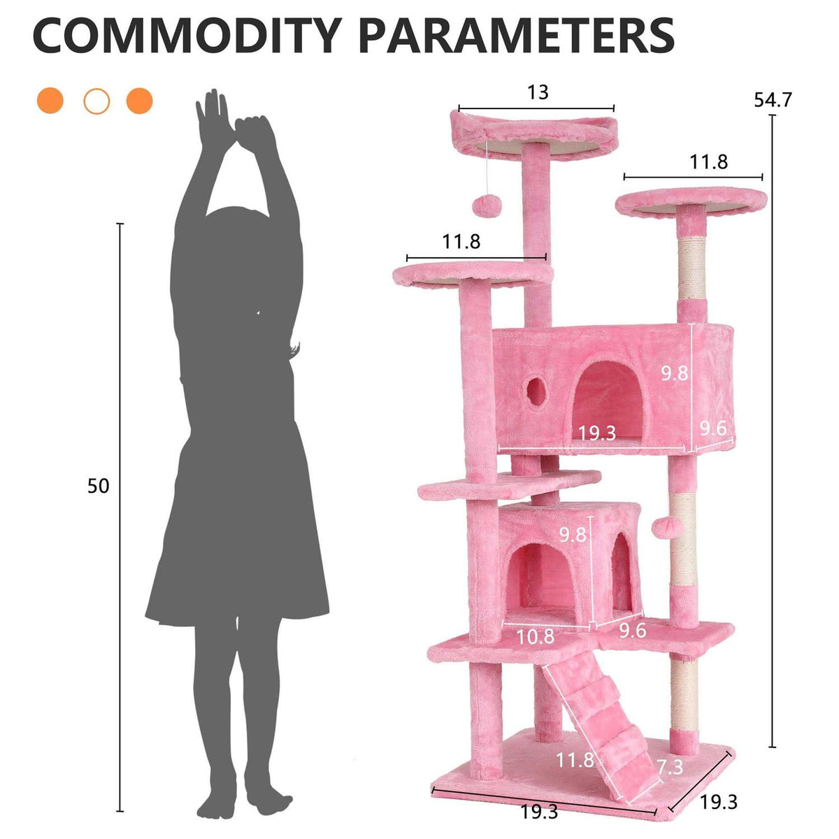 54-in Double Condo Cat Tree Tower Playhouse with Scratching Post & Perch W470