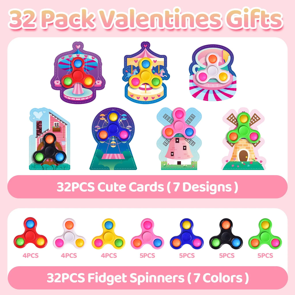 28 Packs Valentines Cards with Fidget Spinner X9808