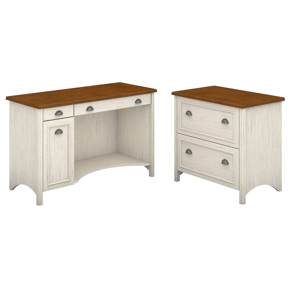 Antique White Computer Desk with 2-Drawer File Cabinet A61258