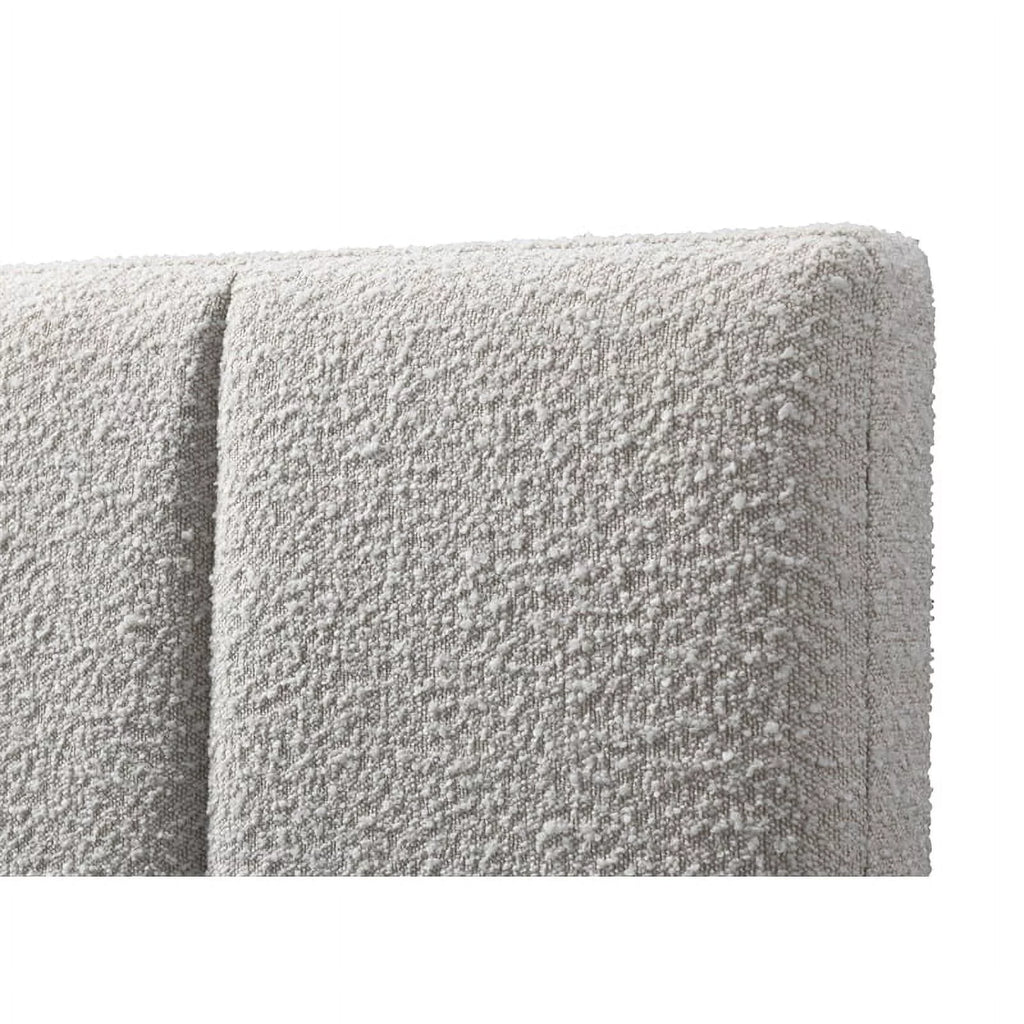 Queen Bed Cream Beige Boucle Fabric A605121