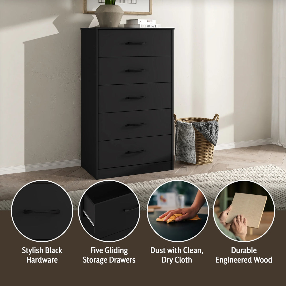 White 5 Drawer Dresser G306