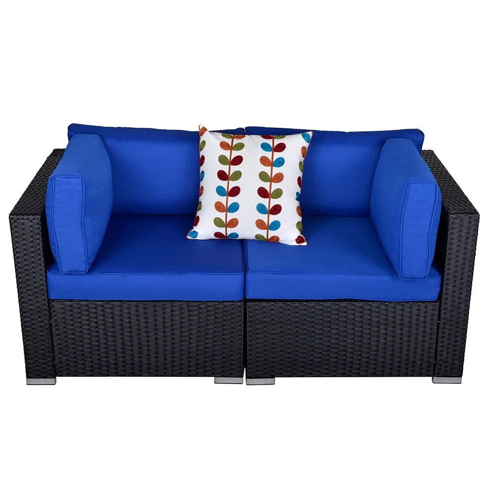 Black and Blue PE Wicker Patio Loveseat O236752