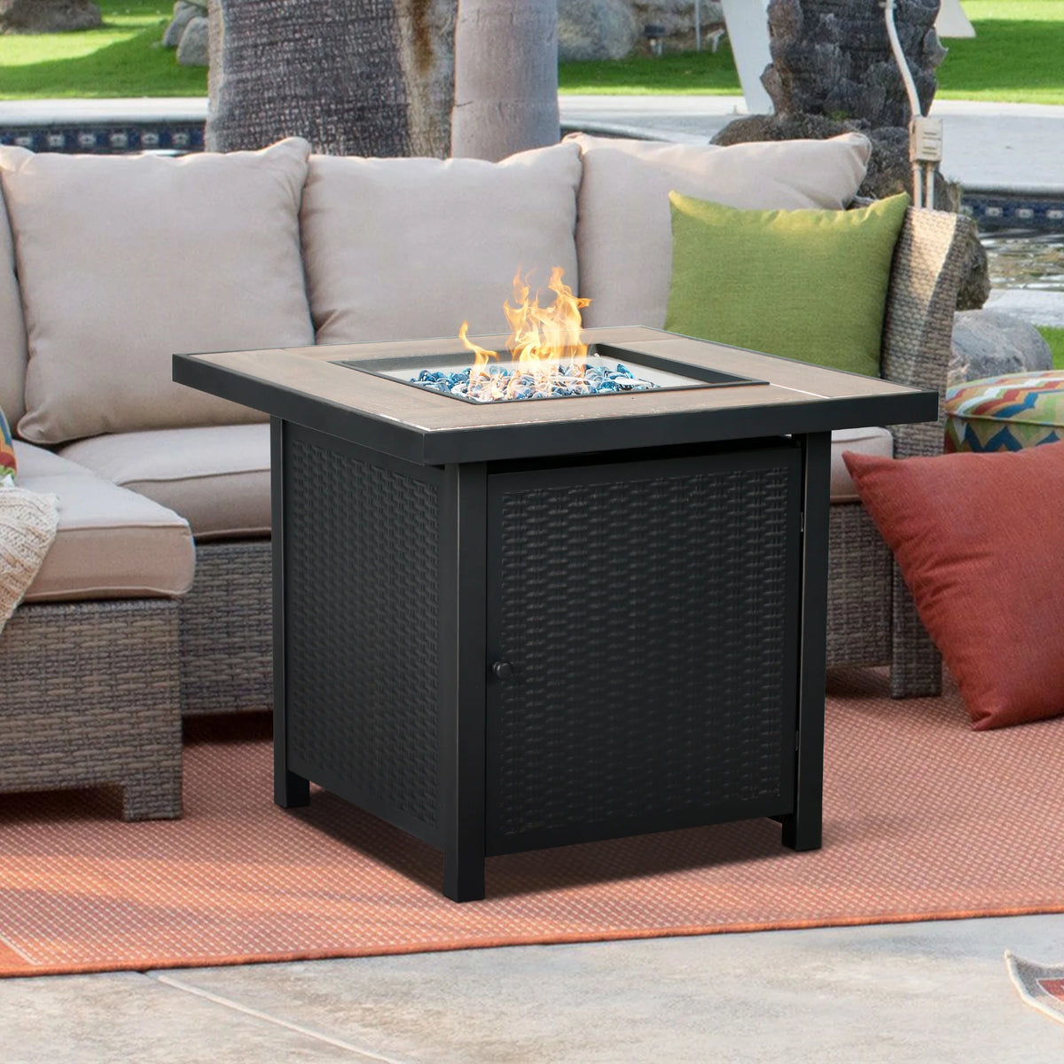 30'' Square Propane Gas Fire Pit Table Black W27665