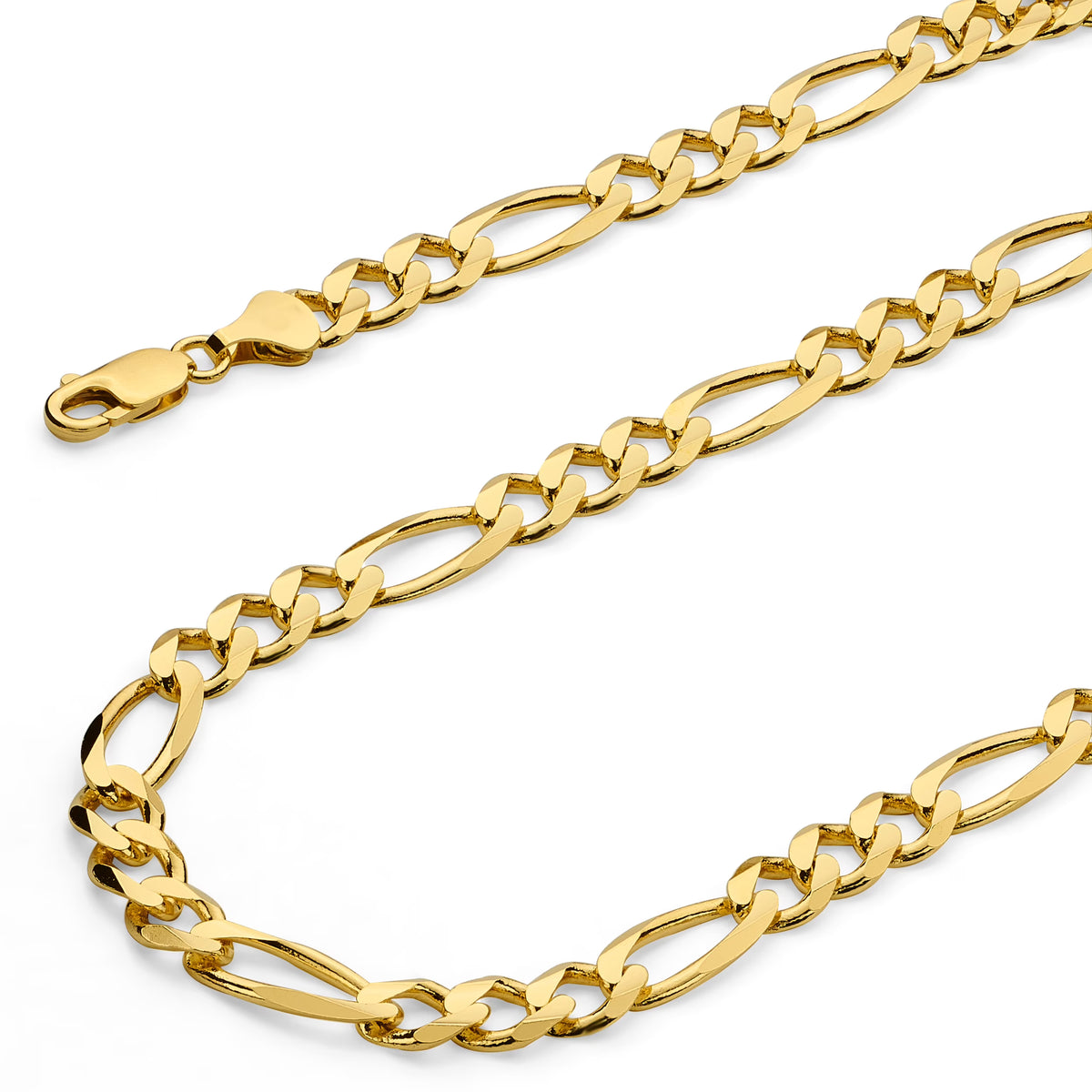 14k Yellow Gold Polished 8.5mm Hollow Figaro Chain Necklace with Lobster Claw Clasp - 22" H5147