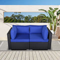 Black and Blue PE Wicker Patio Loveseat O236752
