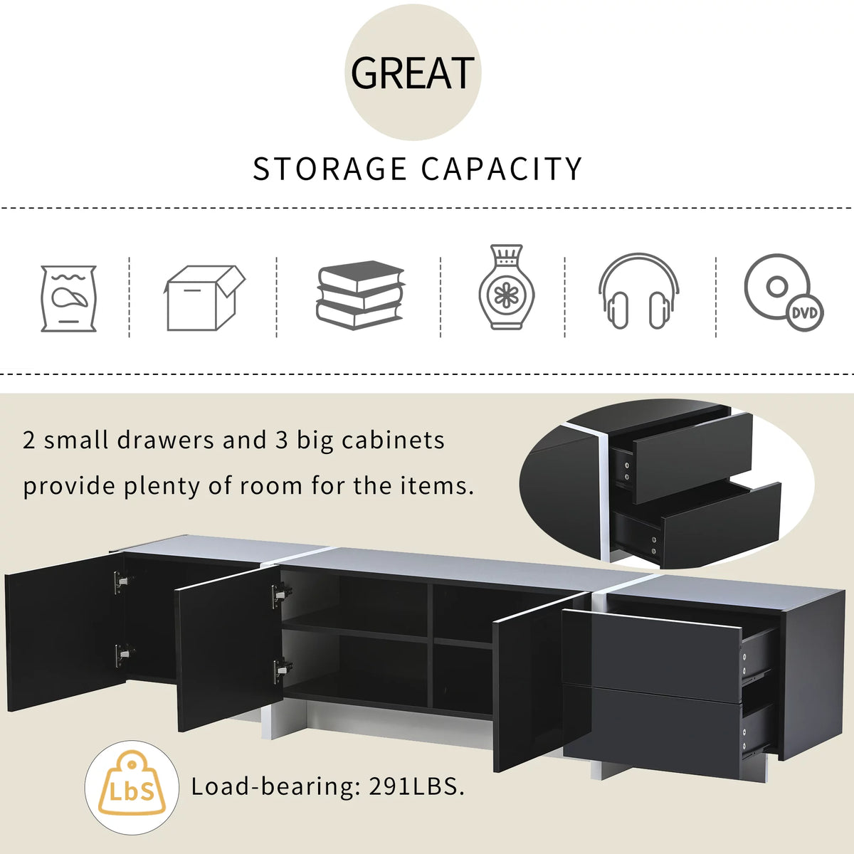 White & Black Contemporary Rectangle TV Stand K31399