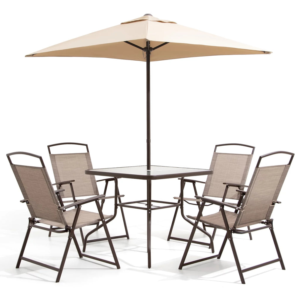 6 PCS Beige Patio Dining Set with Umbrella K438794