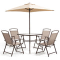 6 PCS Beige Patio Dining Set with Umbrella K438794