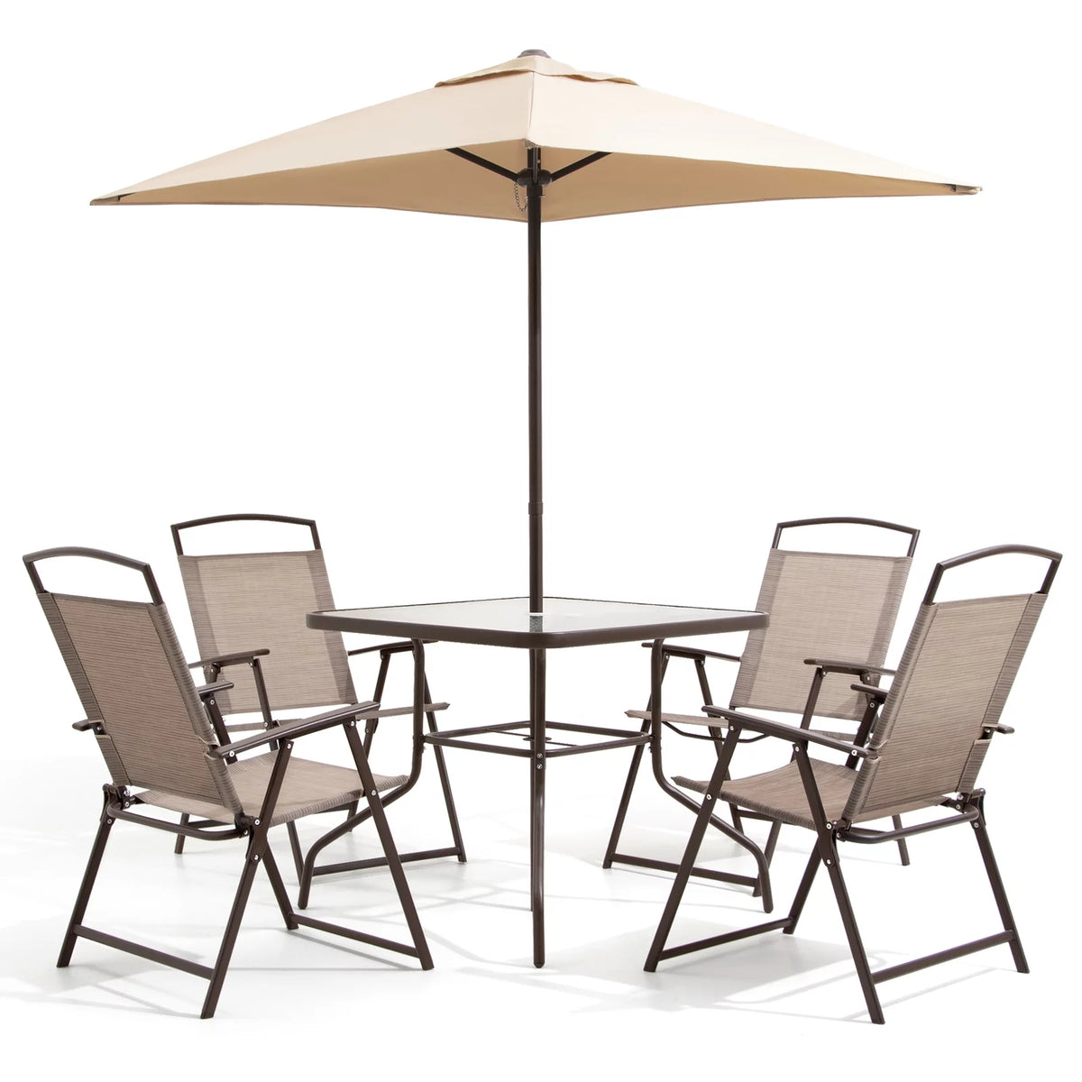6 PCS Beige Patio Dining Set with Umbrella K438794